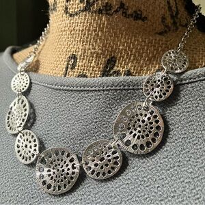 Silver textured disc necklace